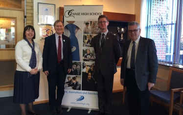 Left to right: Cllr Meg Davidson, Sir David Amess MP, Headteacher Andrew James, Cllr David Garston